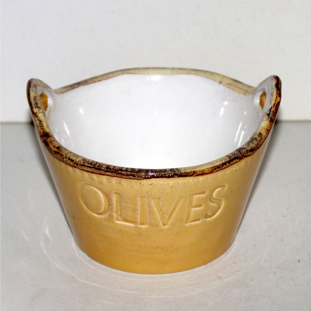 Sur La Table Olives Bowl with handles yellow Italy ceramic table serving rustic
